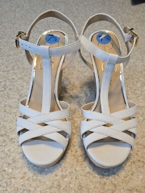 Jessica Simpson Cream T-Strap Wedge Sandals